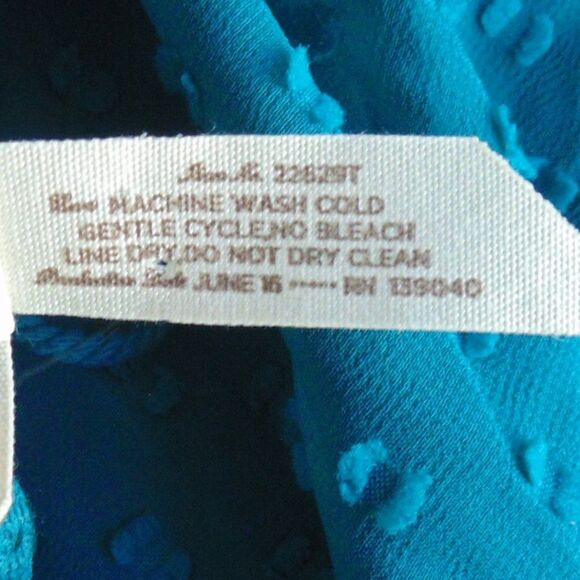 MATILDA JANE Tunic, L, Teal, Swiss Dots, Eyelet Yoke, Long sleeves, Tie neck - Picture 13 of 15